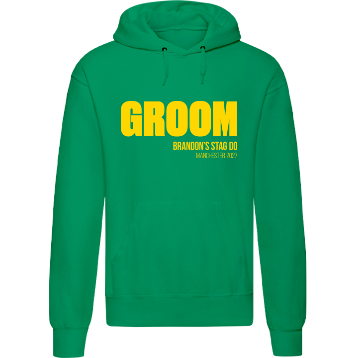 Stag Do Illustration from Photo Hoodie – Illustration, Text, Location on Blue Hoodie