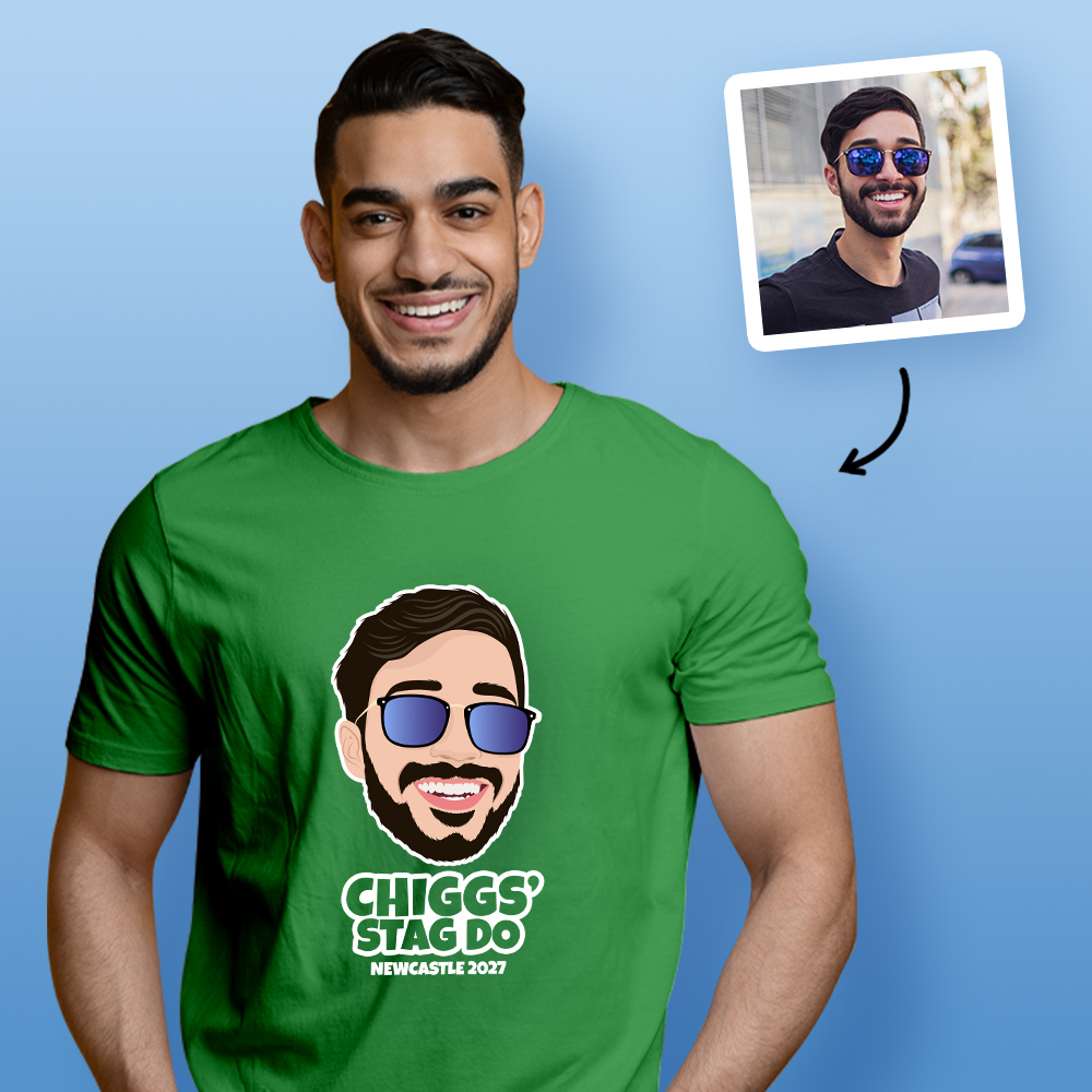 Stag Do Illustration T-shirt – Photo, Text, Location on Black T-shirt