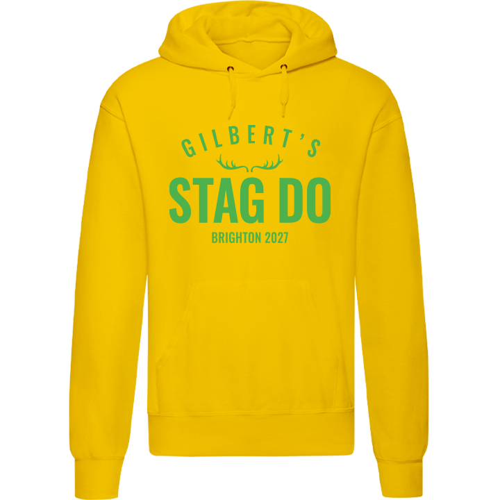 Stag Do Illustration from Photo Hoodie – Illustration, Text, Location on Red Hoodie