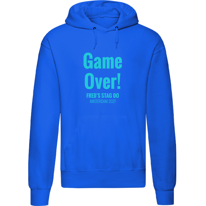 Stag Do Illustration from Photo Hoodie – Illustration, Text, Location on Red Hoodie