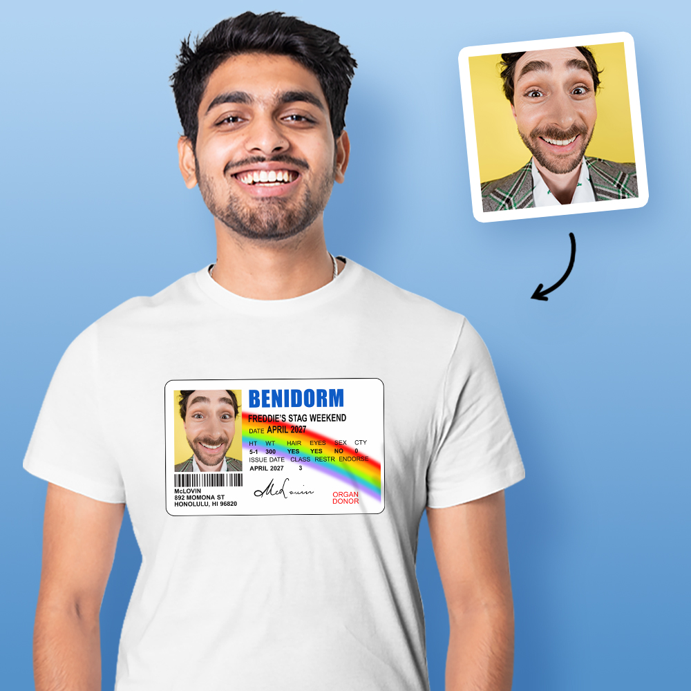 McLovin Superbad Photo T-shirt – Photo, Text, Location on Black T-shirt