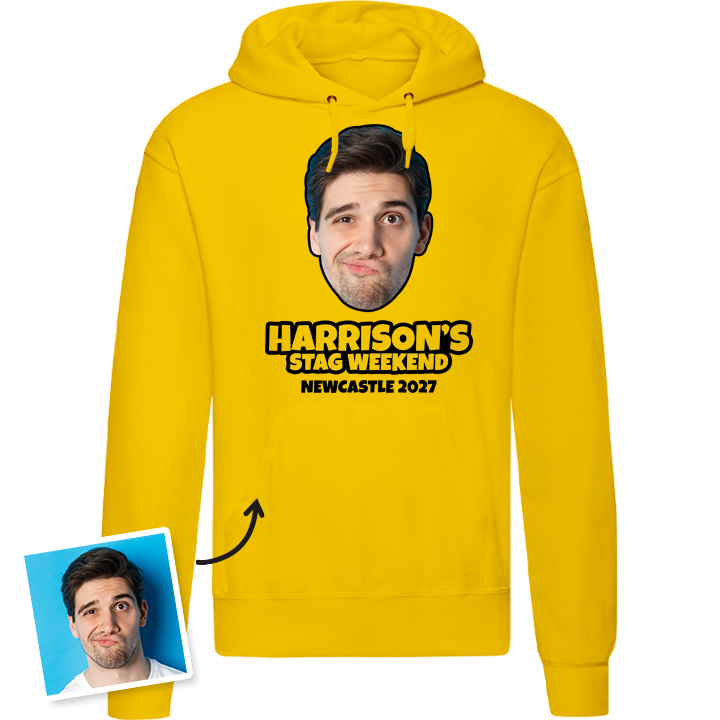 Stag Do Photo T-shirt – Photo, Text, Location on Black Hoodie
