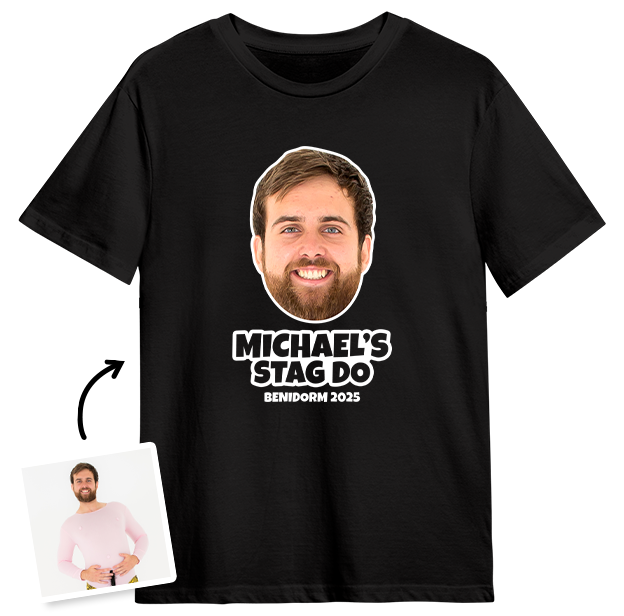 Stag Do Photo T-shirt – Photo, Text, Location on Green T-shirt