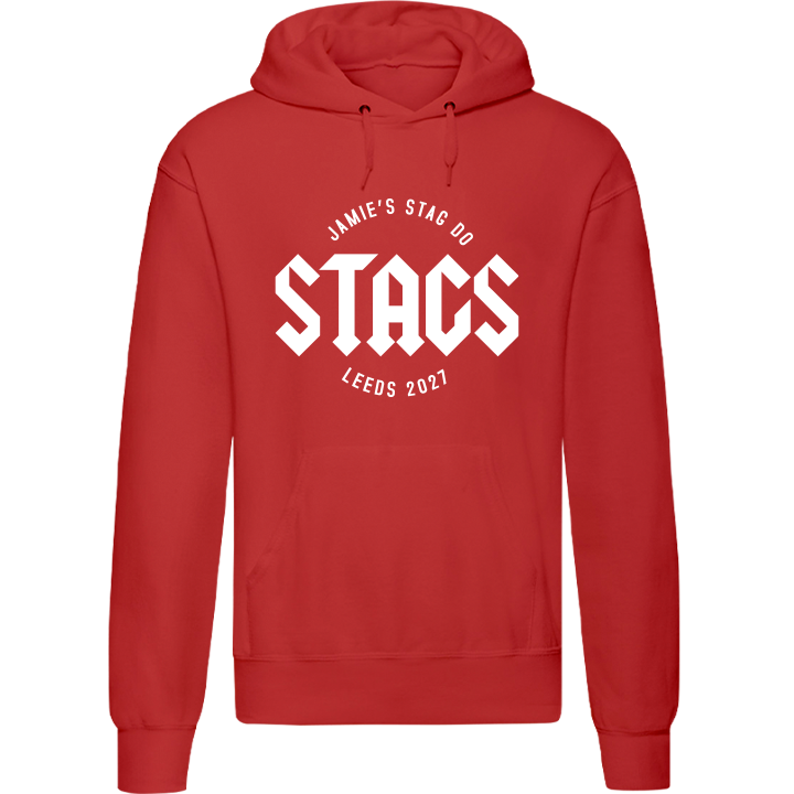 Stag Do Illustration from Photo Hoodie – Illustration, Text, Location on Blue Hoodie