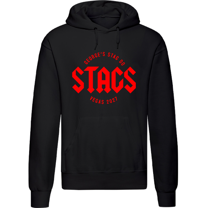 Stag Do Illustration from Photo Hoodie – Illustration, Text, Location on Red Hoodie