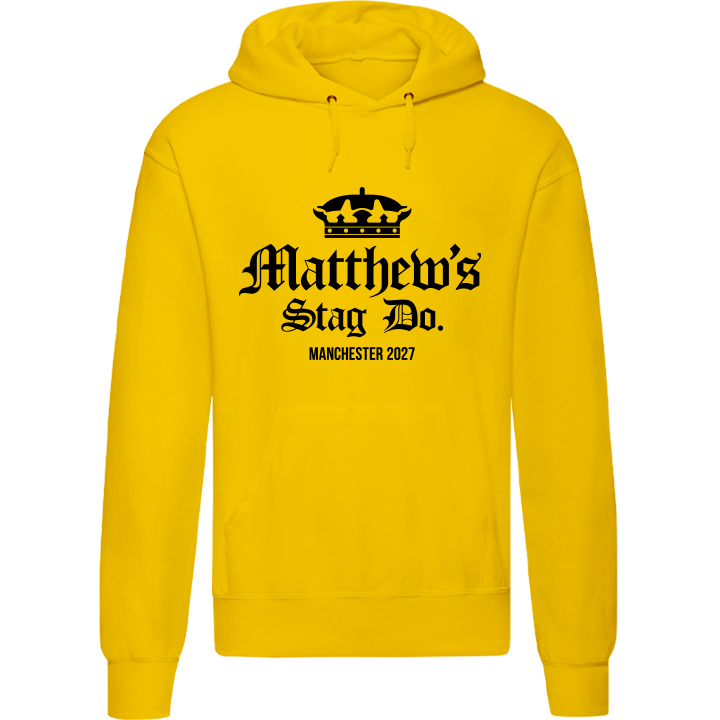 Stag Do Illustration from Photo Hoodie – Illustration, Text, Location on Blue Hoodie