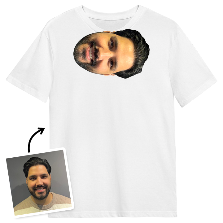 A shades face t shirt where it is showing you that you should upload a face pic and we will put it on the shirt