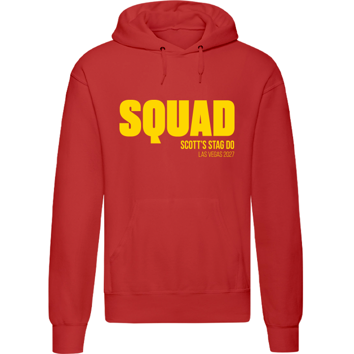 Stag Do Illustration from Photo Hoodie – Illustration, Text, Location on Red Hoodie