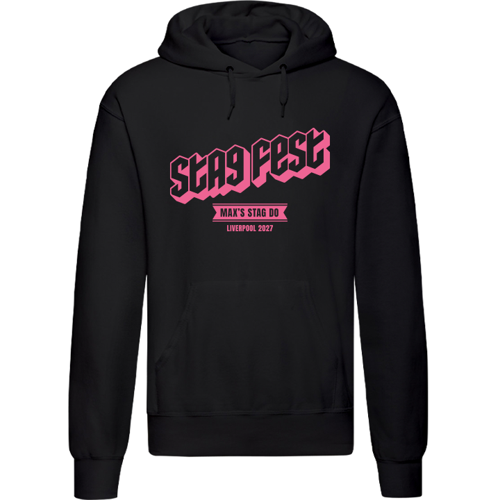 Stag Do Illustration from Photo Hoodie – Illustration, Text, Location on Red Hoodie