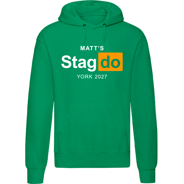 Stag Do Illustration from Photo Hoodie – Illustration, Text, Location on Blue Hoodie