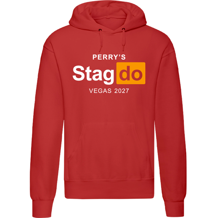 Stag Do Illustration from Photo Hoodie – Illustration, Text, Location on Red Hoodie