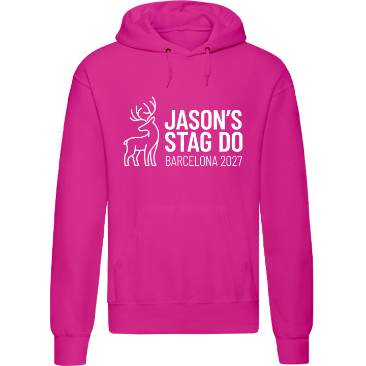 Stag Do Illustration from Photo Hoodie – Illustration, Text, Location on Pink Hoodie