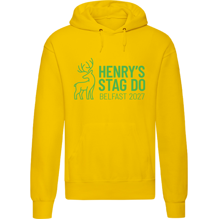 Stag Do Illustration from Photo Hoodie – Illustration, Text, Location on Blue Hoodie