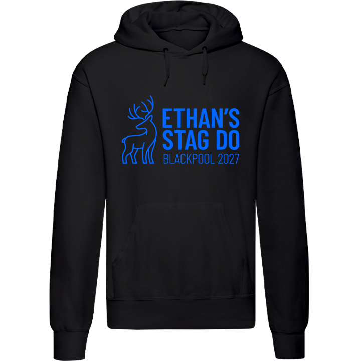 Stag Do Illustration from Photo Hoodie – Illustration, Text, Location on Red Hoodie