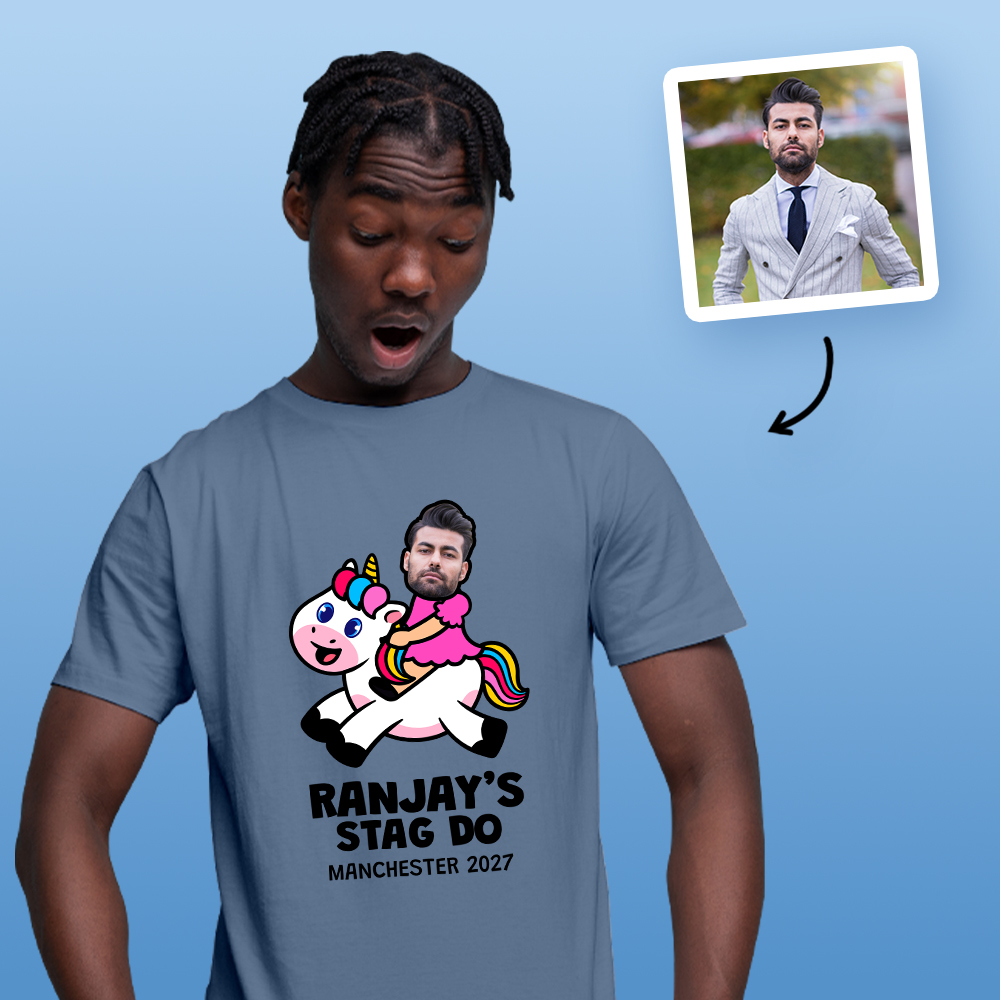 Stag Do Photo T-shirt – Photo, Text, Location on White T-shirt