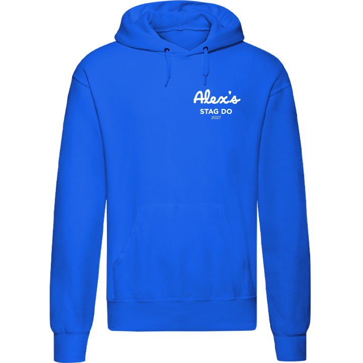 Stag Do Illustration from Photo Hoodie – Illustration, Text, Location on Blue Hoodie