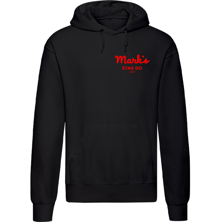 Stag Do Illustration from Photo Hoodie – Illustration, Text, Location on Red Hoodie