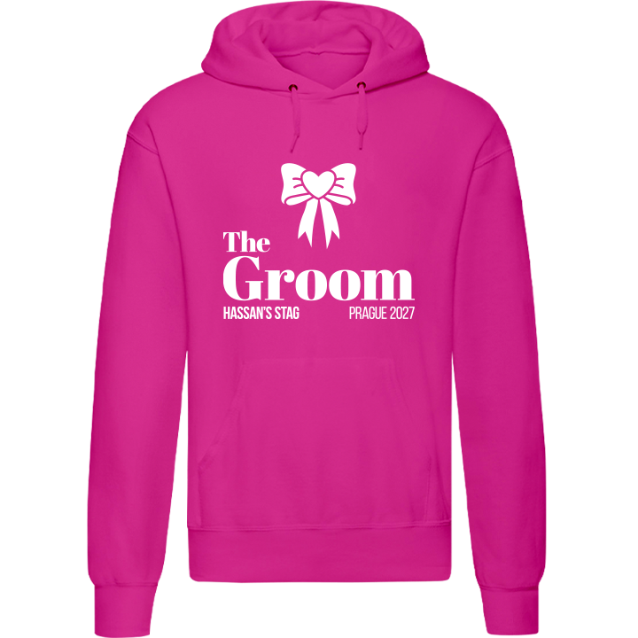 Stag Do Illustration from Photo Hoodie – Illustration, Text, Location on Pink Hoodie