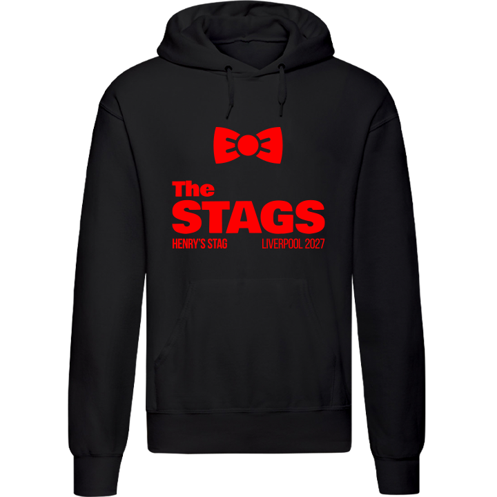 Stag Do Illustration from Photo Hoodie – Illustration, Text, Location on Red Hoodie