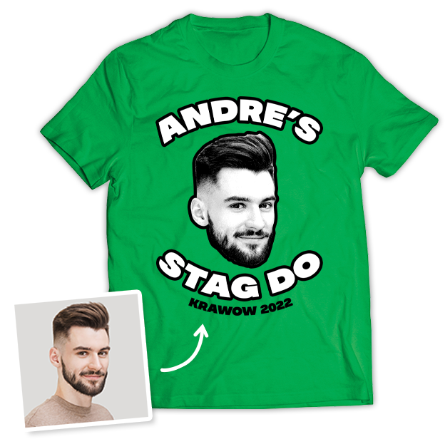 Stag Do Photo T-shirt – Photo, Text, Location on Yellow T-shirt