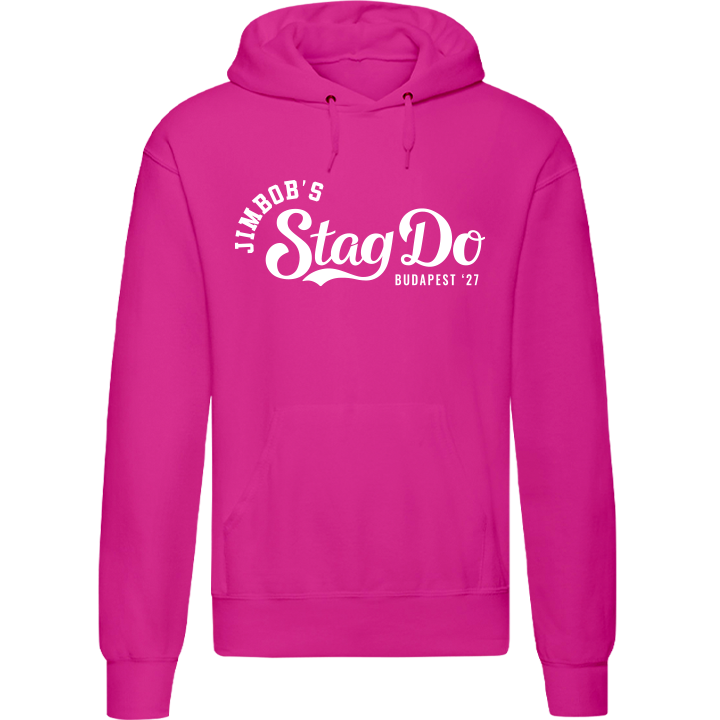 Stag Do Illustration from Photo Hoodie – Illustration, Text, Location on Pink Hoodie