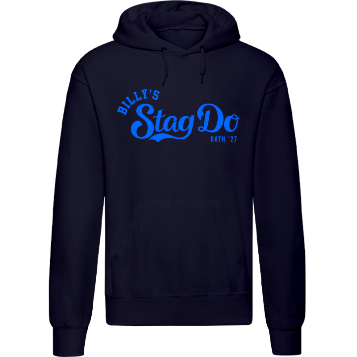 Stag Do Illustration from Photo Hoodie – Illustration, Text, Location on Blue Hoodie