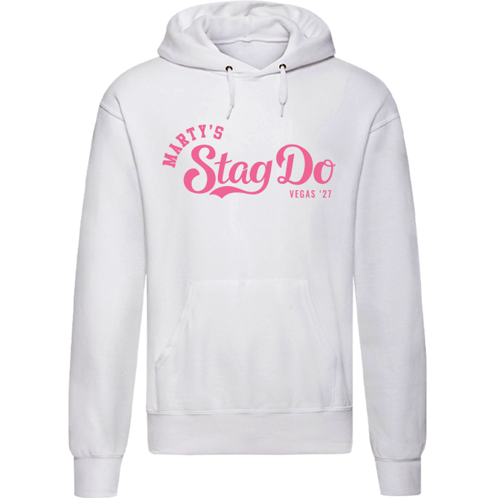 Stag Do Illustration from Photo Hoodie – Illustration, Text, Location on Red Hoodie