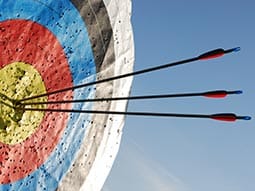 Image of a target with three arrowa in the yellow circle