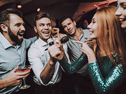 People enjoying a lip sync battle