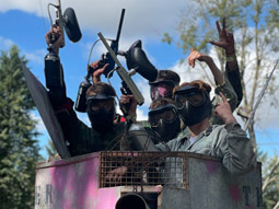 A group of people with paintball guns at Outdoor Paintball in Bournemouth