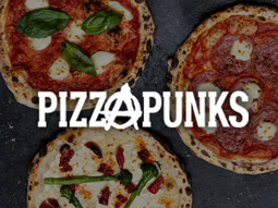 Pizzas from Pizza Punks and their logo