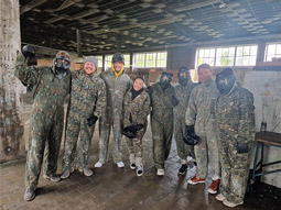 Some of the LNOF team dressed in camouflage ready for paint balling in Prague