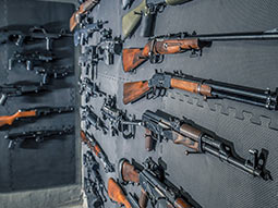 A selection of guns mounted on a wall