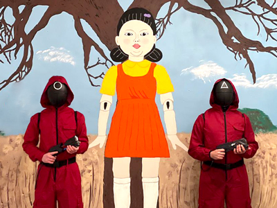 Squid Games in Newcastle, honeycomb candy with an umbrella shape imprinted into it. 