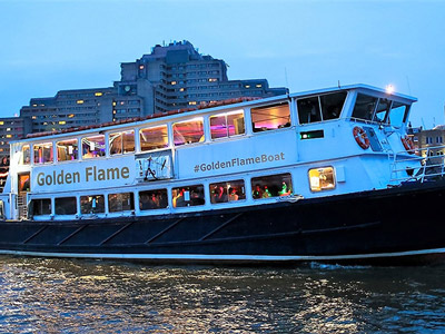 The London Party Boat Cruise on the river at dusk