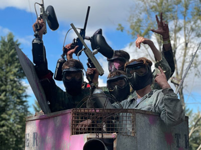 A group of people with paintball guns at Outdoor Paintball in Bournemouth