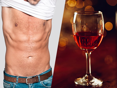 A split image of a man stripping and a glass of wine at Hen Dinner, Drinks & Stripper in Lisbon 