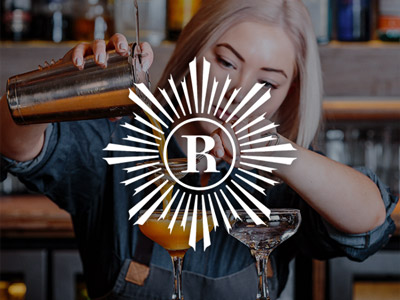 A woman pouring a cocktail with the Revolution logo overlayed