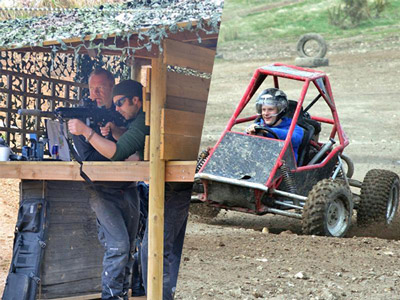 A split image of someone learning how to shoot and someone in a rage buggie in Bournemouth