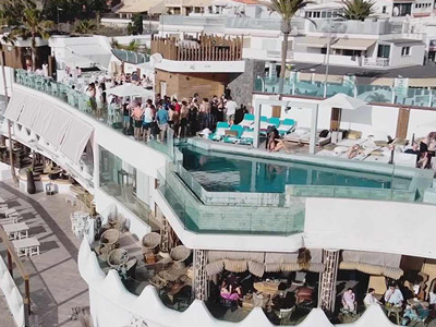 The pool on a rooftop at Monkey Beach Pool Party in Tenerife