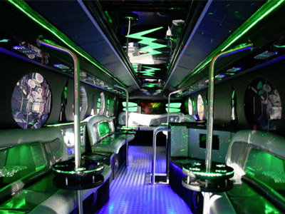 The inside of an XL party bus in Dublin 