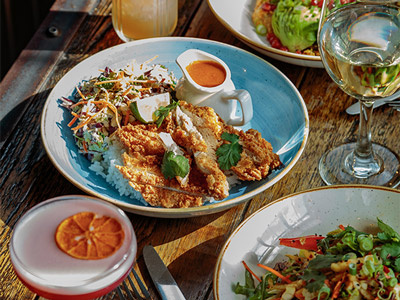 Brunch meals with cocktails at Revolution bottomless brunch