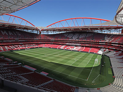 The Benfica Stadium on a clear, sunny day in Lisbon