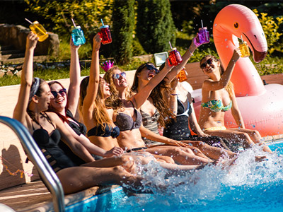 People at a pool club in Lisbon