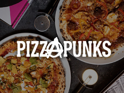 Pizzas from Pizza Punks and their logo