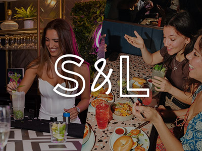 A split image of a woman making a mojito and two women sat at a table enjoying food with the Slug & Lettuce logo layered over it 