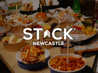 A selection of different dishes of street food with the STACK logo layered over it 
