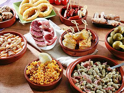 Spanish tapas dishes on a table