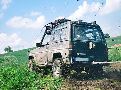 4x4 car drives off road
