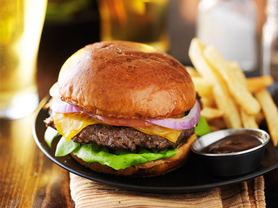 A burger and chips meal 